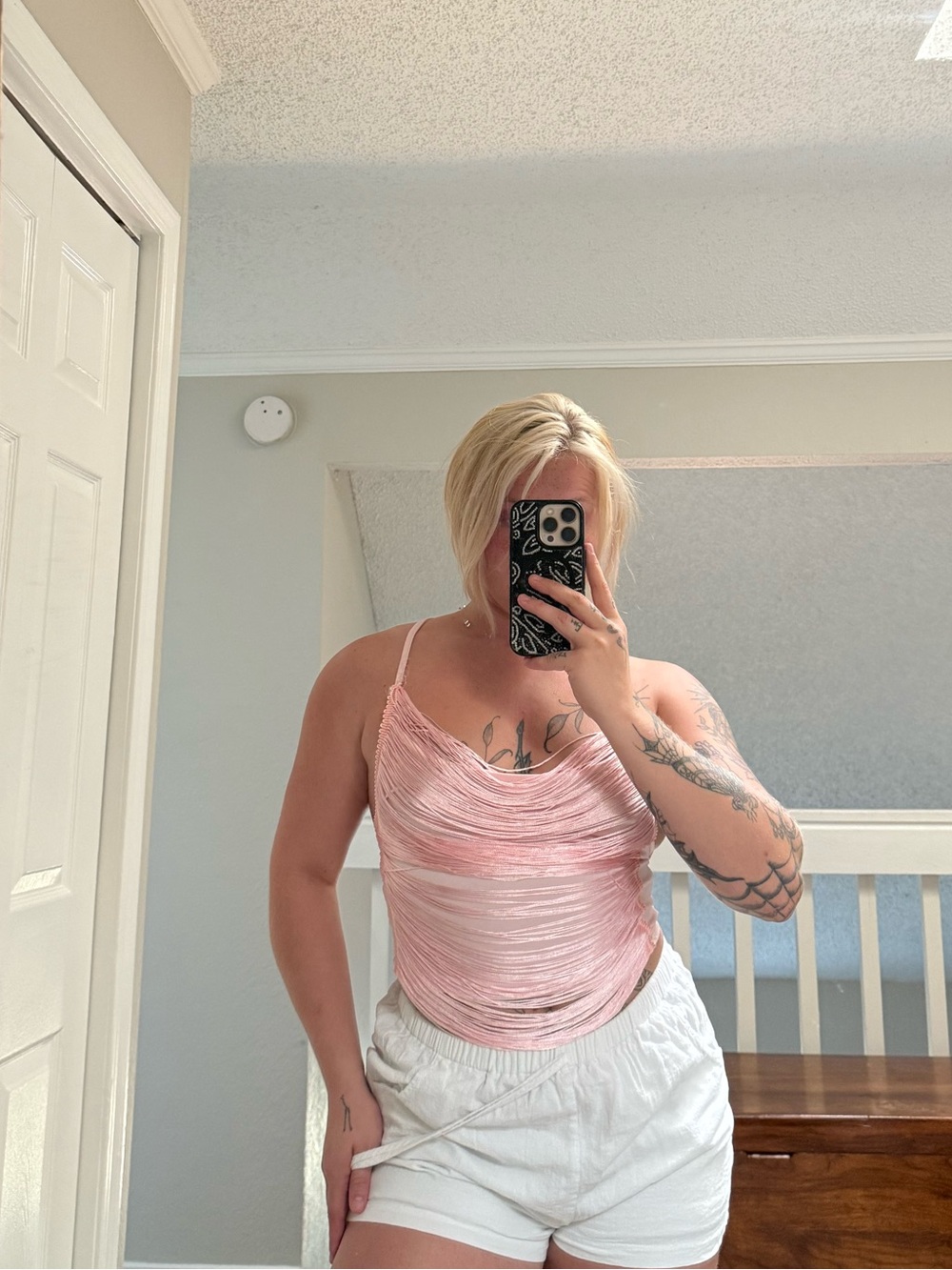 SHEIN Light Pink Draped Cowl Crop Tank